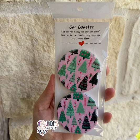Ceramic Car Coasters - Pink Vibes Trees