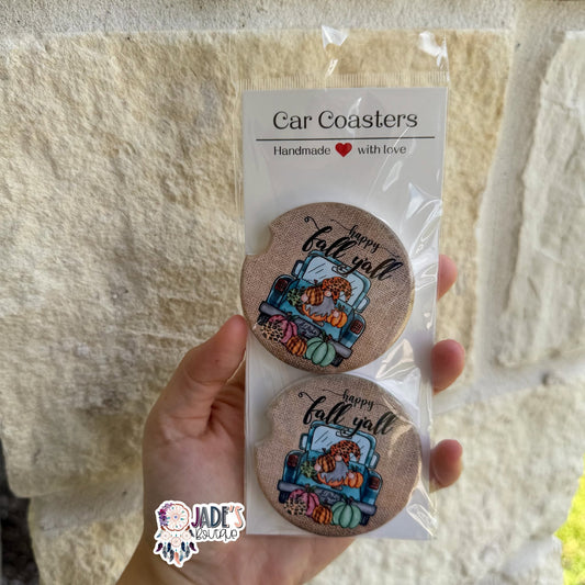 Ceramic Car Coasters - Gnomes Happy Fall Y'all