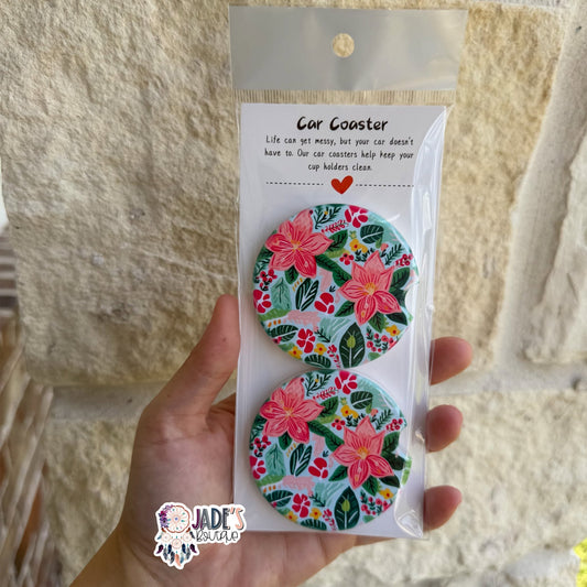 Ceramic Car Coasters - Winter Floral