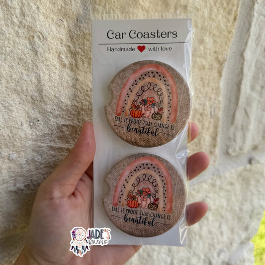 Ceramic Car Coasters - Fall is Proof That Change Is Beautiful
