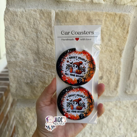 Ceramic Car Coasters - I ghost People All Year Round