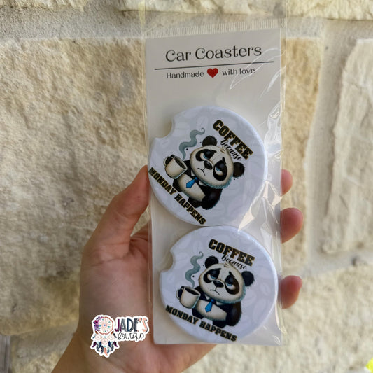 Ceramic Car Coasters - Coffee because Monday Happens