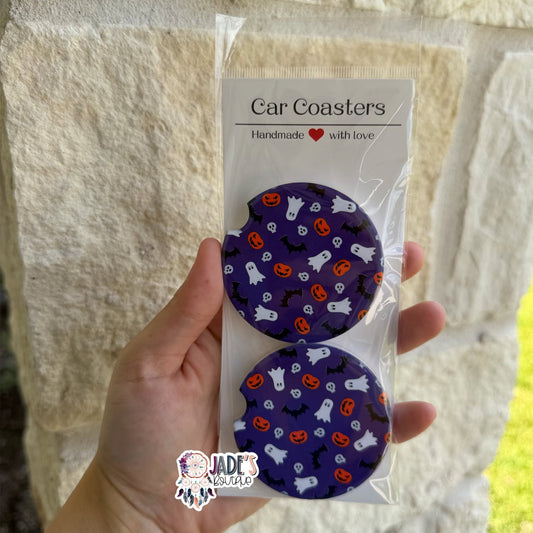Ceramic Car Coasters - Purple Spooky Things