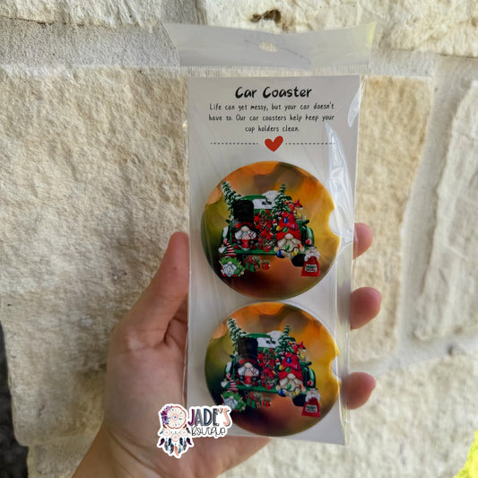 Ceramic Car Coasters - Holly Gnomes
