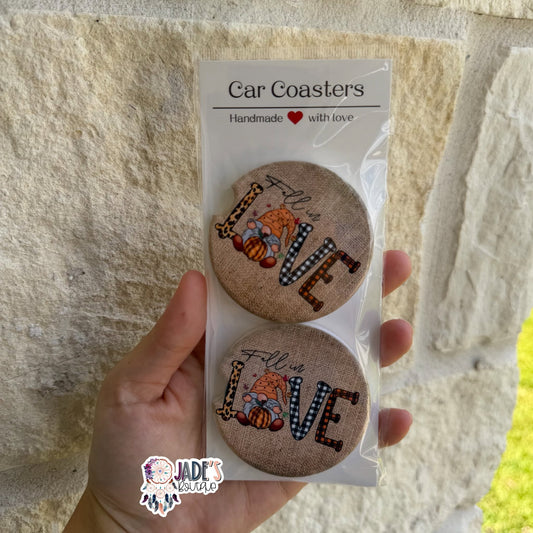 Ceramic Car Coasters - Fall in Love Gnomes