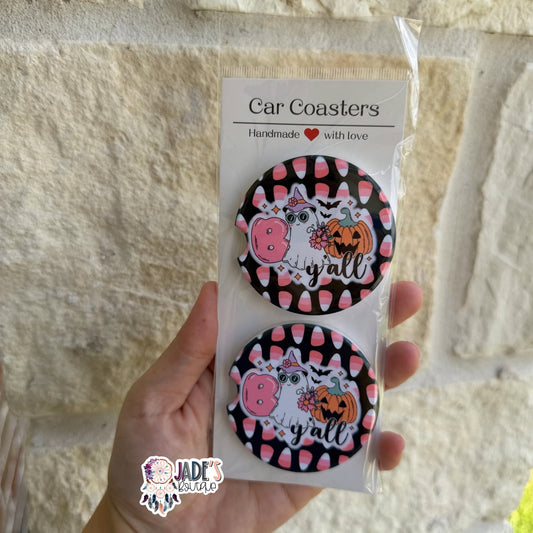 Ceramic Car Coasters - Boo Y'all