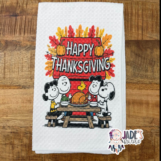 Happy Thanksgiving Dog & Friends Tea Towel