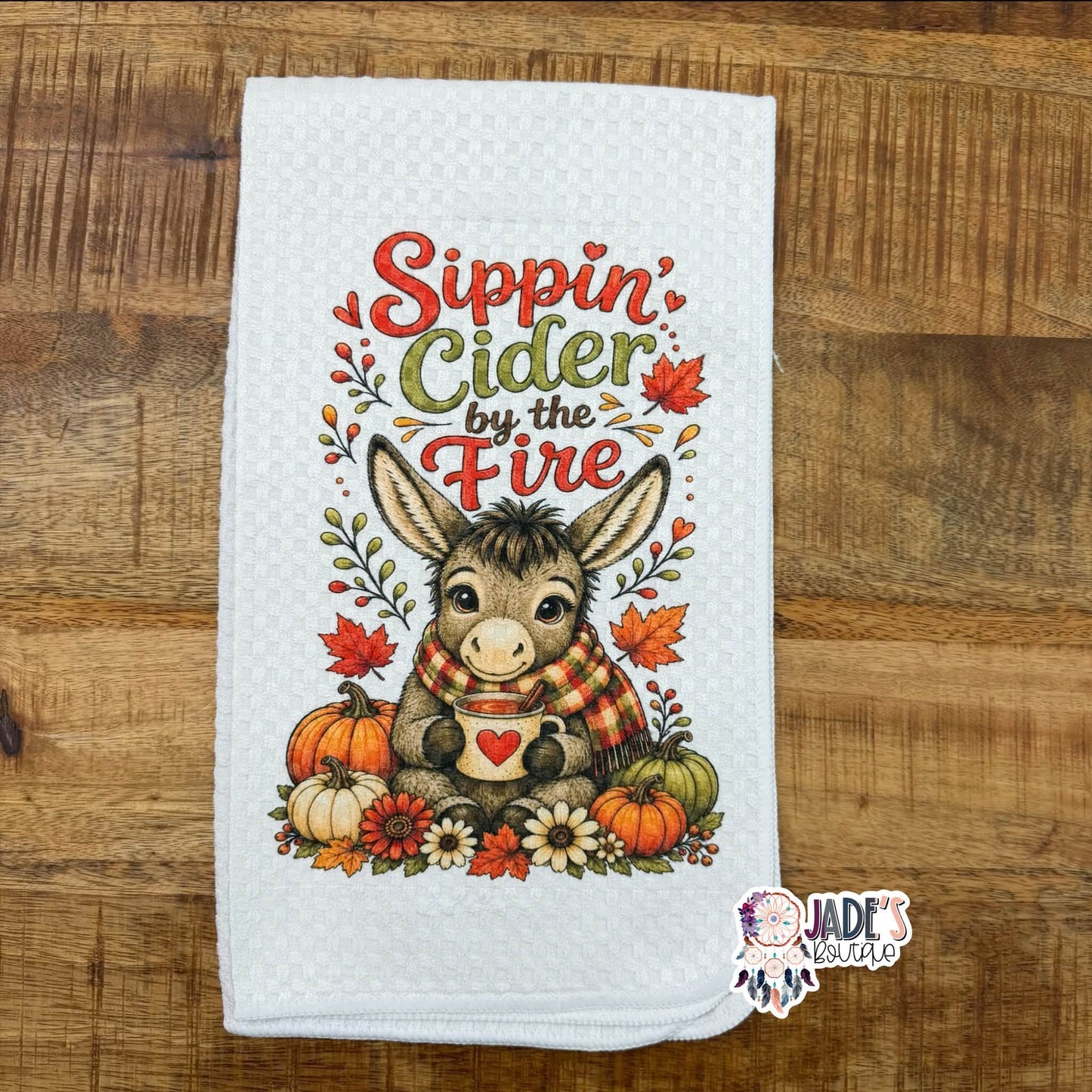 Sippin' Cider By The Fire Tea Towel