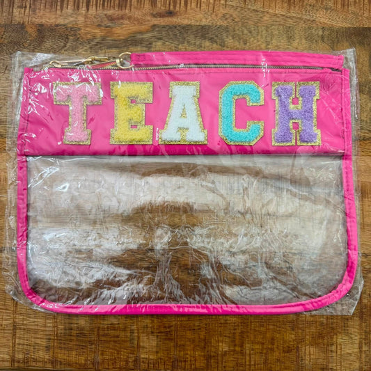 Teach Hot Pink Clear XL Pouch