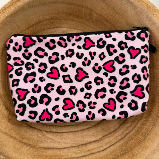 Pink Heart Leopard Pouch