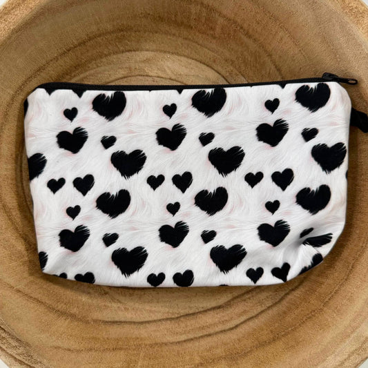 B&W Cow Print Heart Pouch