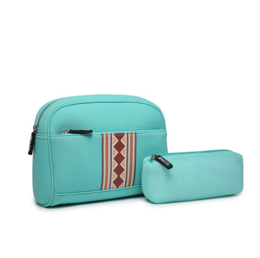 Toni Neoprene Striped Cosmetic Bag Color - Aztec-Mint