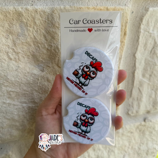 Ceramic Car Coasters - Decaf: Never Heard of It