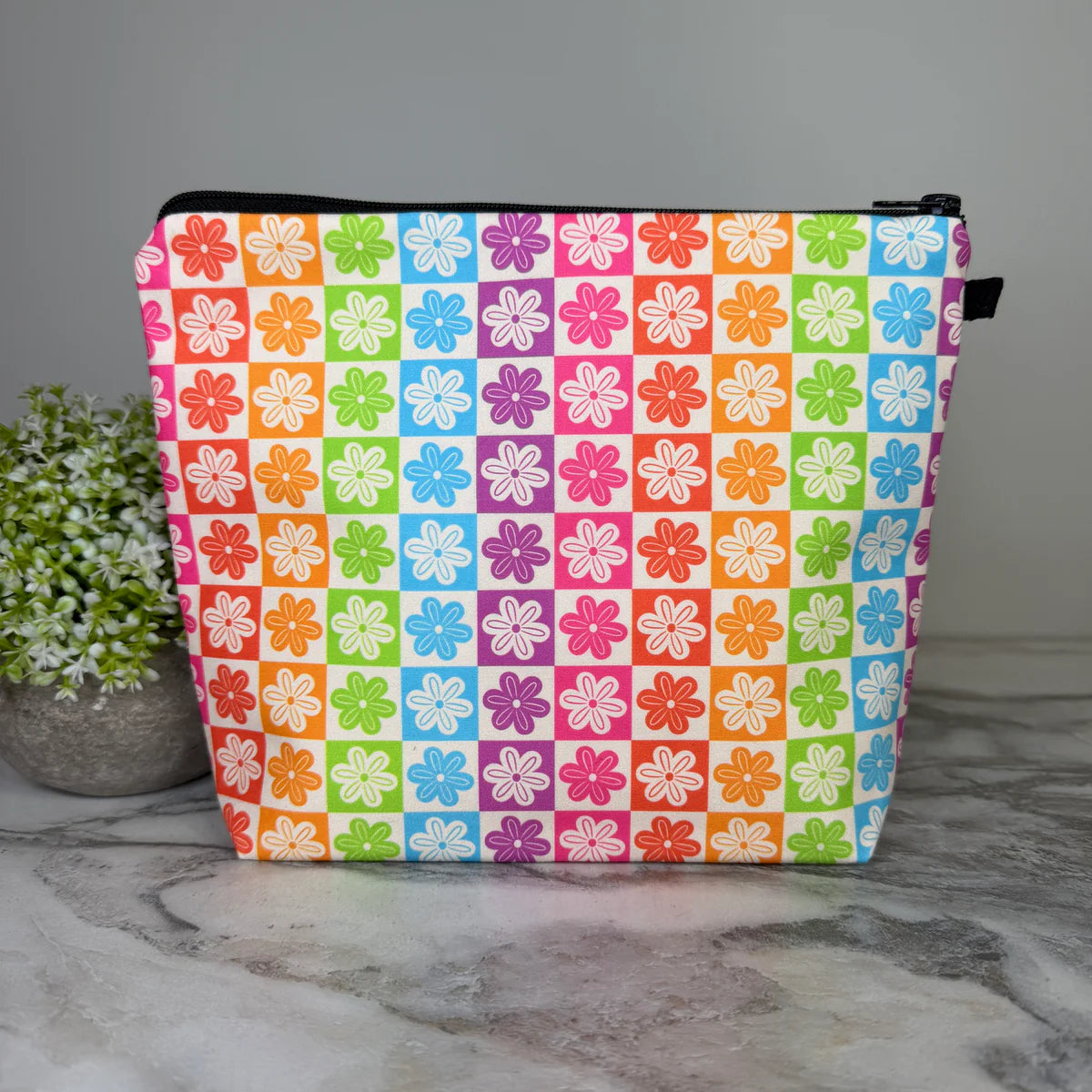 Floral Rainbow Checker XL Pouch