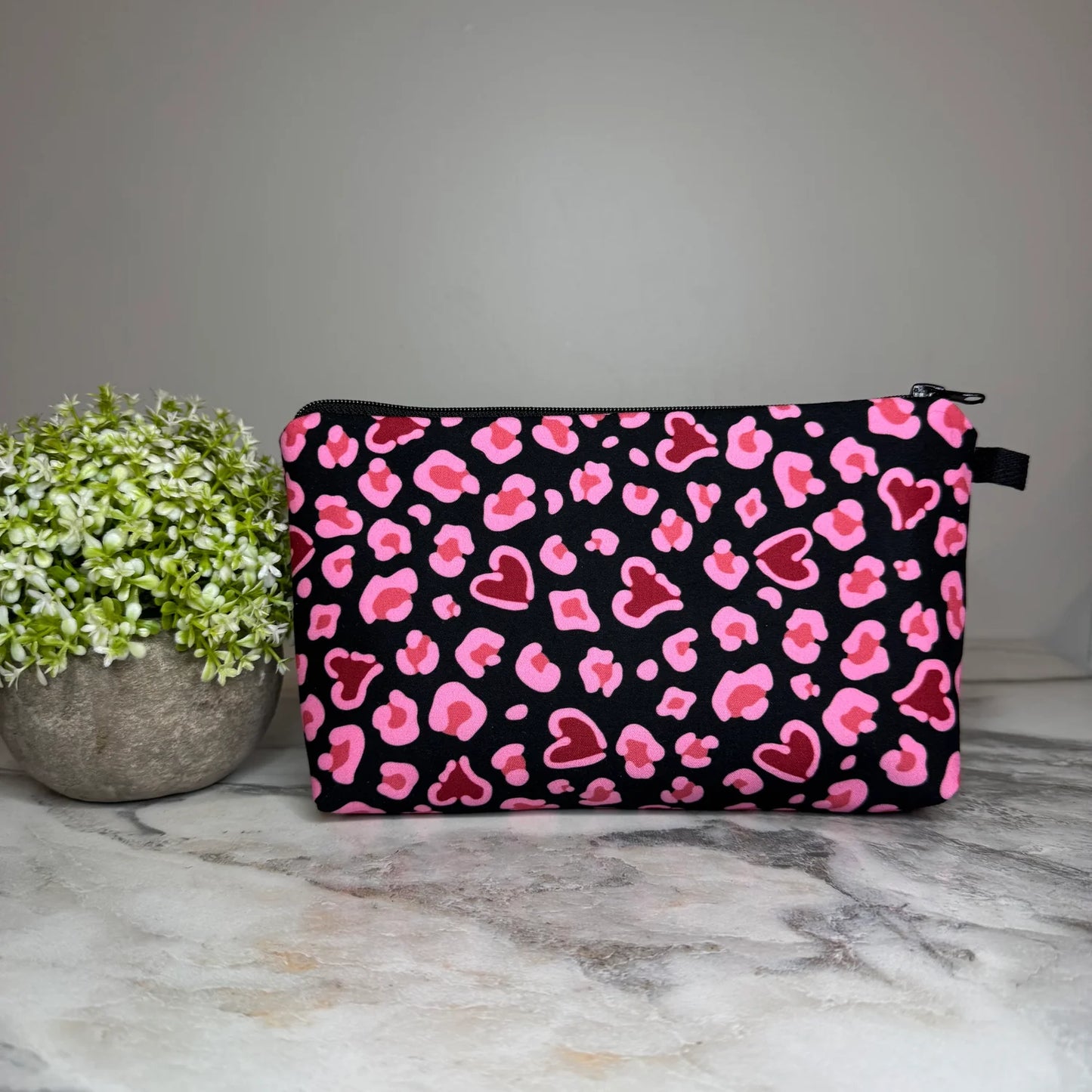 Animal Print Heart on Black Pouch