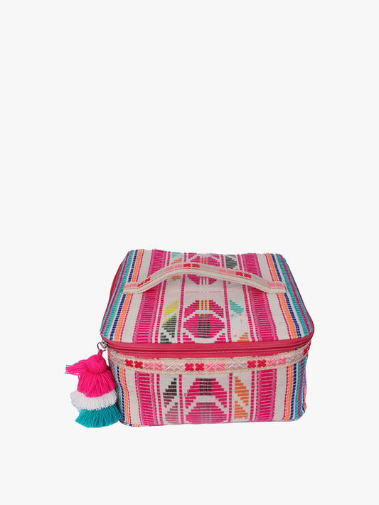 Anya Cotton Multi-Box Cosmetic Bag Case - Pink Multi
