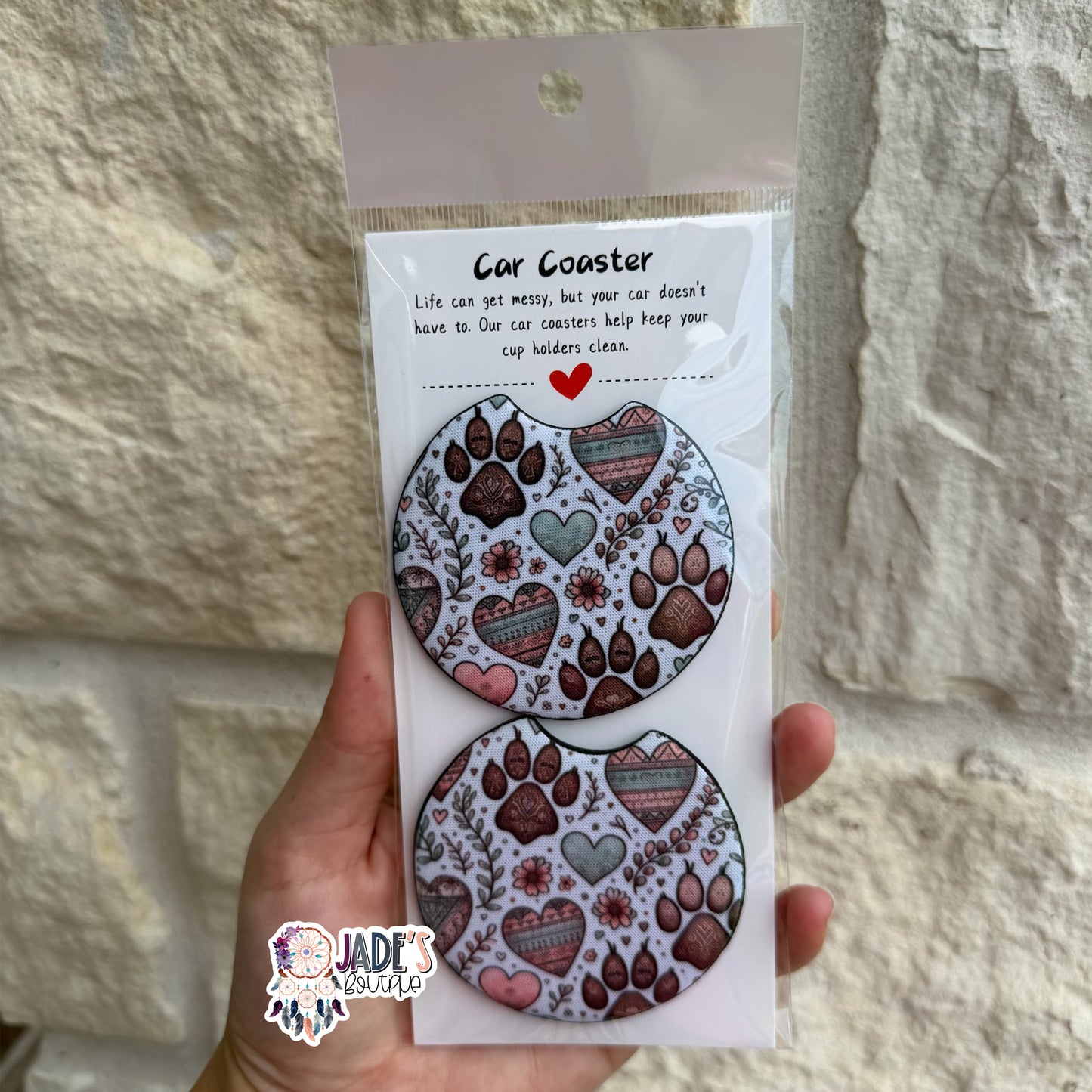 Aztec Paw/Heart Car Coasters