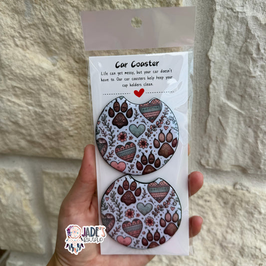 Aztec Paw/Heart Car Coasters