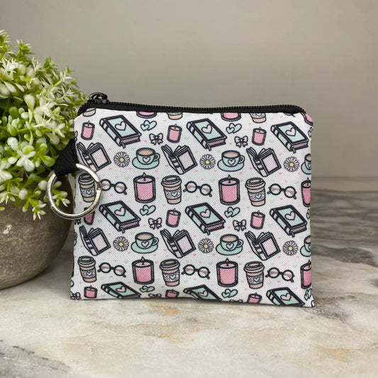Books Coffee Tea Daisy Coin Pouch