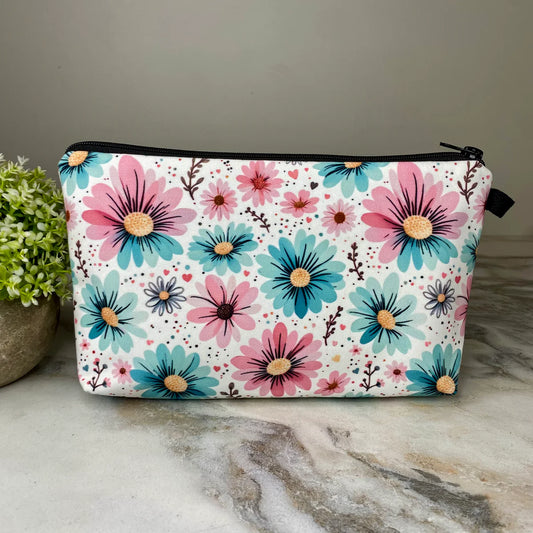 Floral Pink Blue Daisy Pouch
