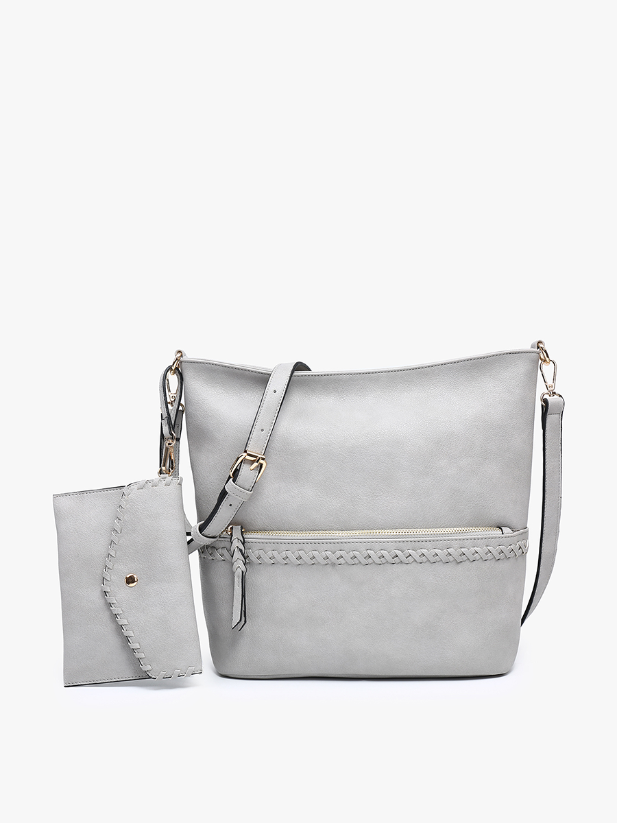 Cynthia Distressed Whipstitch Hobo w/ Wristlet - Silver