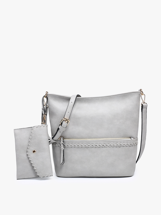 Cynthia Distressed Whipstitch Hobo w/ Wristlet - Silver