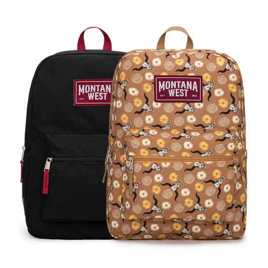 Sunflower Longhorn Print Backpack -2Pcs Set - Brown