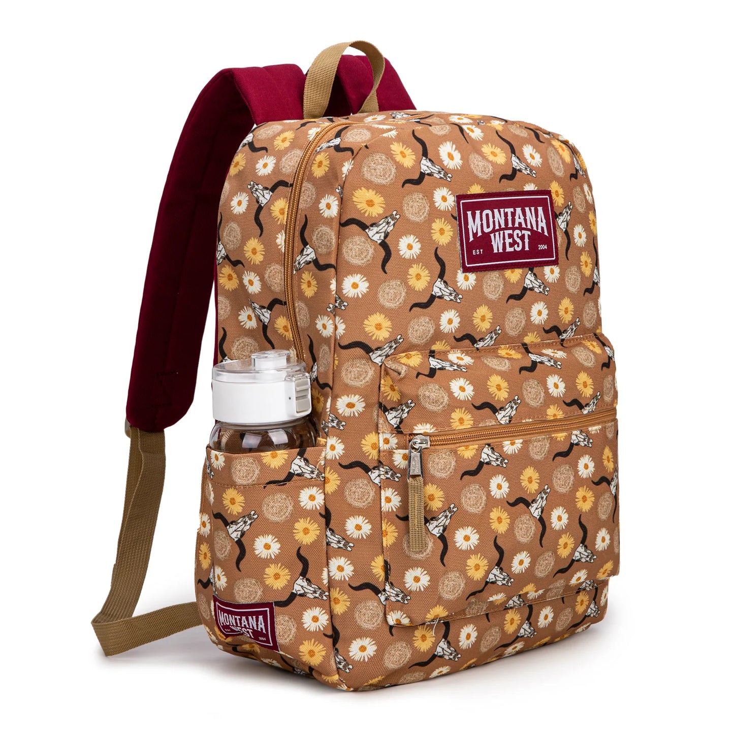 Sunflower Longhorn Print Backpack -2Pcs Set - Brown