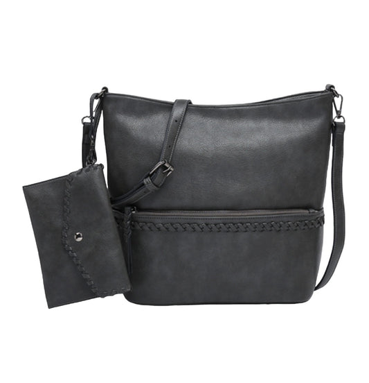 Cynthia Distressed Whipstitch Hobo w/ Wristlet - Charcoal