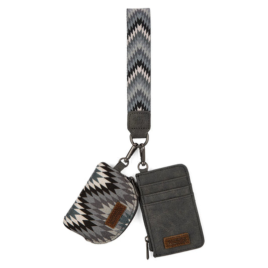 Southwestern Art Print Dual Pouch Wristlet -Grey