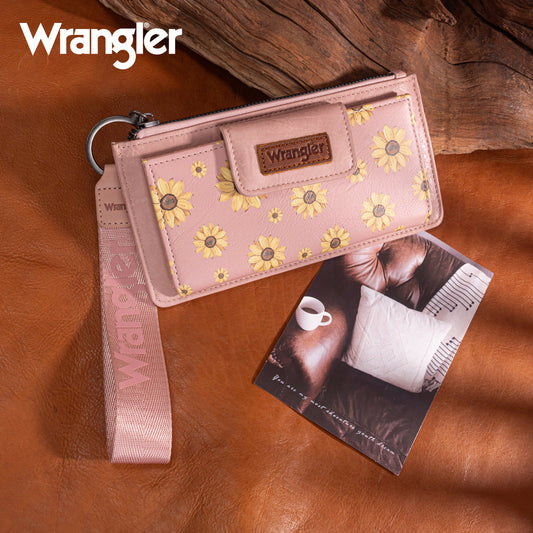 Wrangler Sunflower Print Card Wallet/Wristlet - Dark Pink