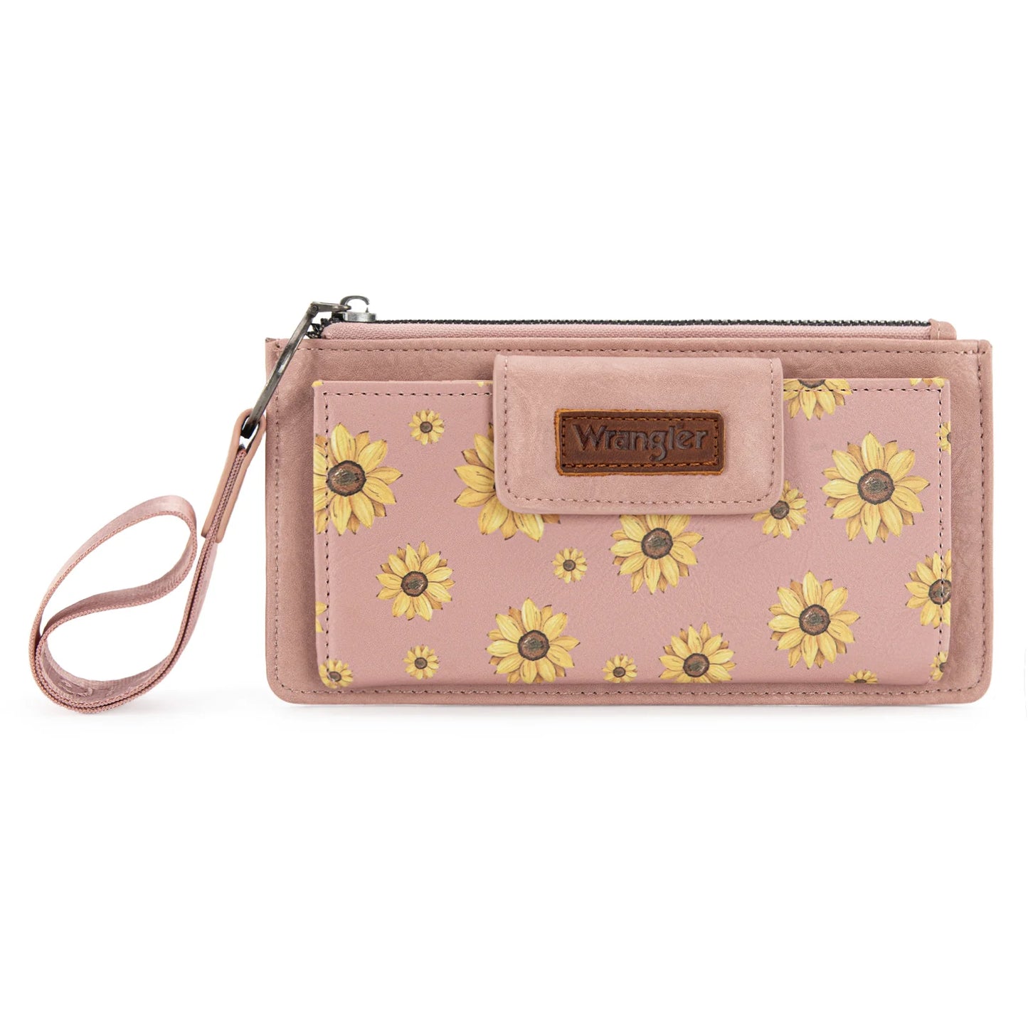Wrangler Sunflower Print Card Wallet/Wristlet - Dark Pink