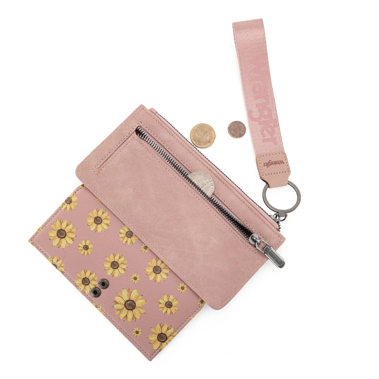 Wrangler Sunflower Print Card Wallet/Wristlet - Dark Pink