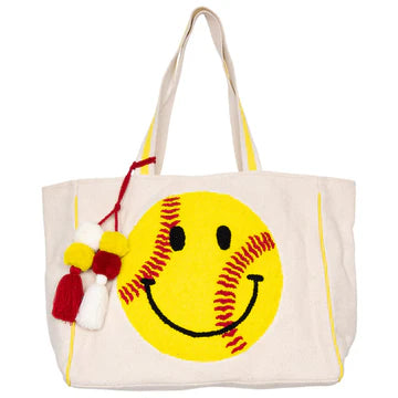 Softball Oversized Happy Face Beach Bag