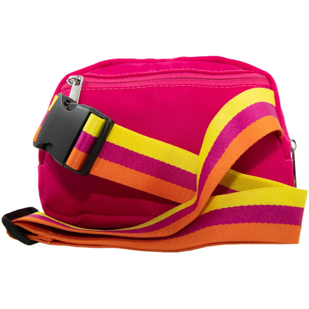Hot Pink Belt Bag with Striped Strap