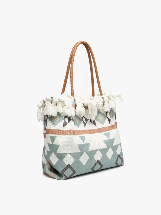 Madison Woven Aztec Tote - Seafoam