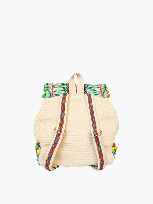 Magdelena Aztec Cotton Backpack w/ Tassels - Blue/White