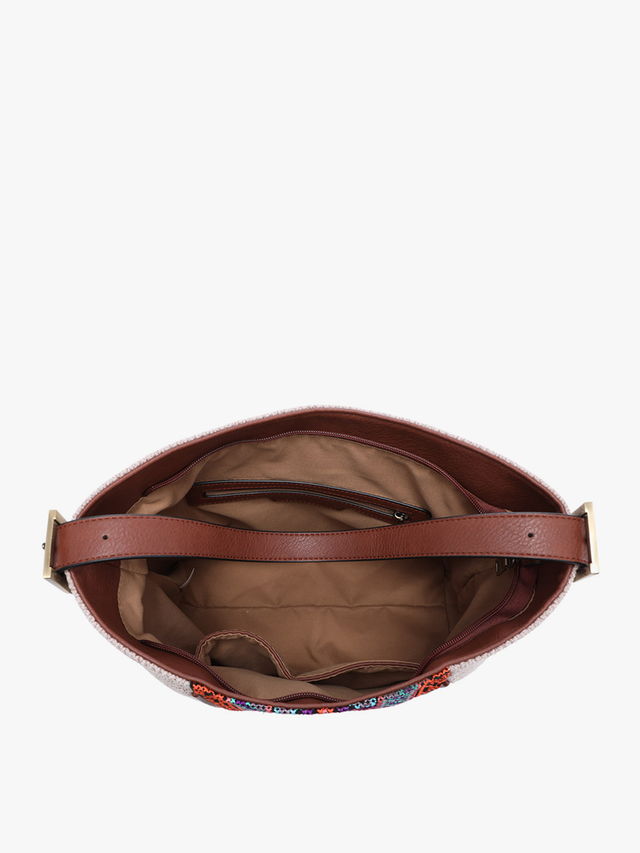 Ember Aztec Embroidered Hobo Bag - Taupe/Mint