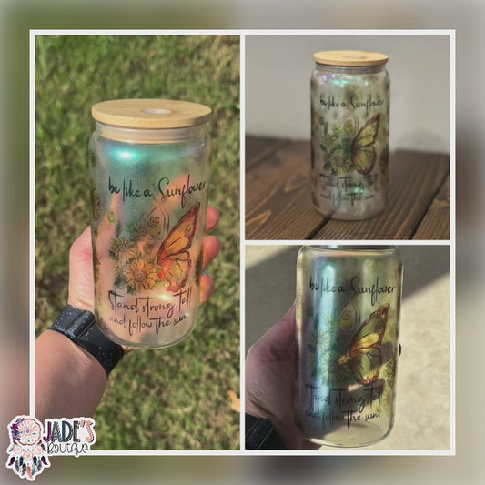Be like a Sunflower 16oz Green Iridescent Glass Tumbler