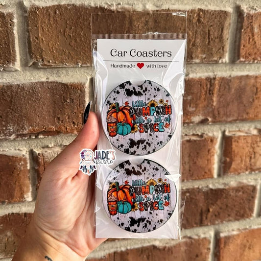 Ceramic Car Coasters - Little Pumpkin With A Lot of Spice