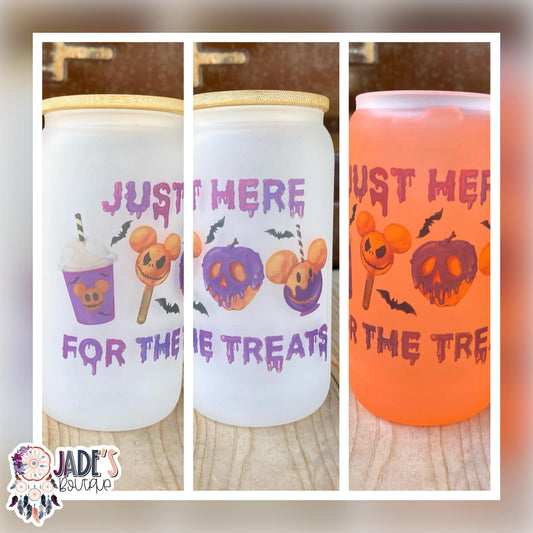 Here for the treats 16oz Color Changing Glass Can Tumbler