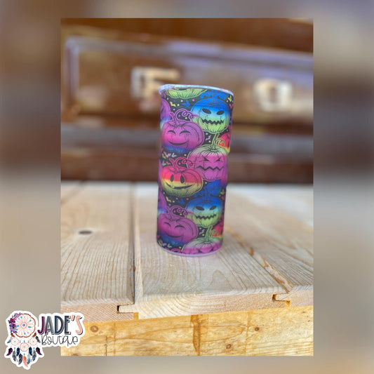 Rainbow Pumpkins 20oz Skinny Glass Can Tumbler