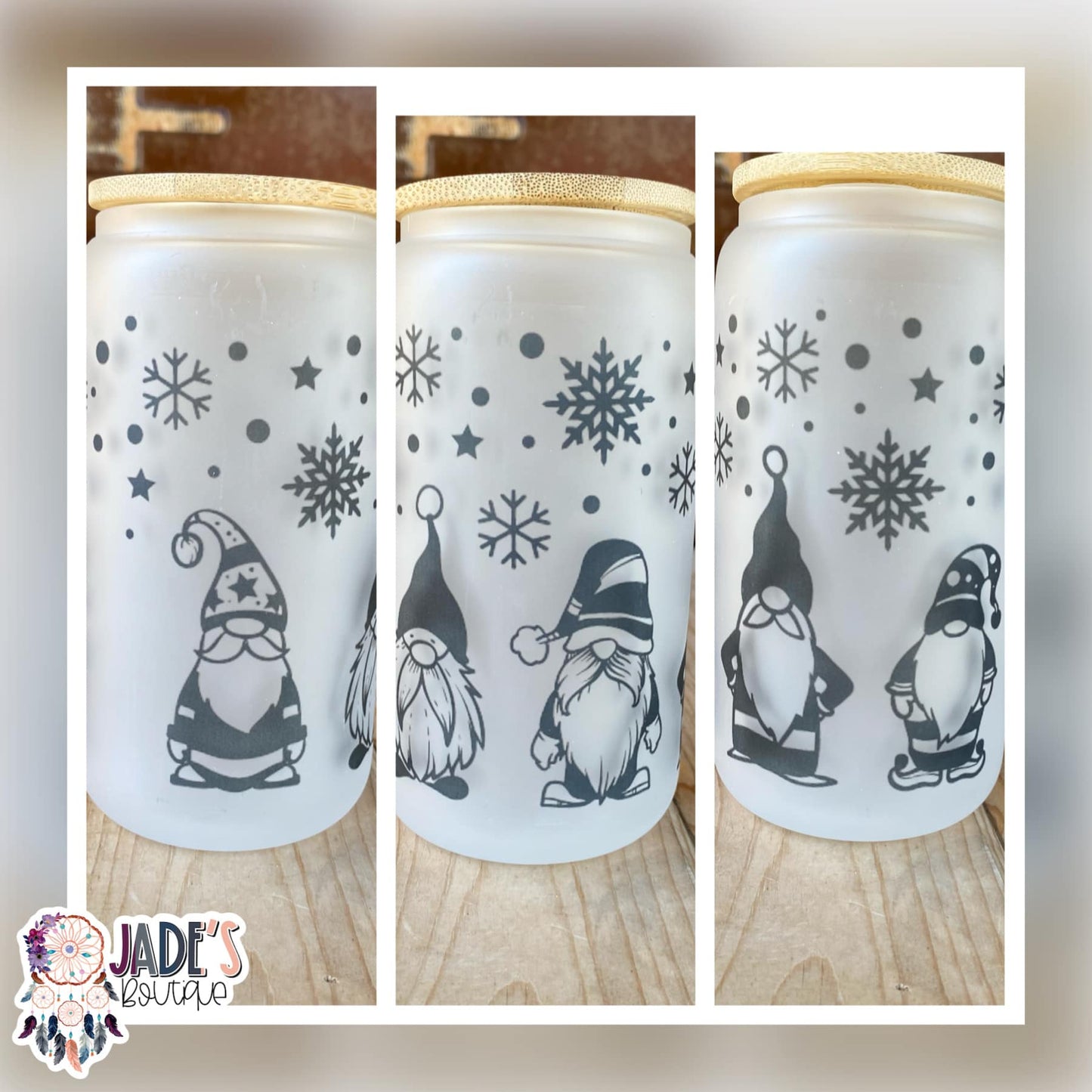 Gnome Snowflake 16oz Glass Can Tumbler