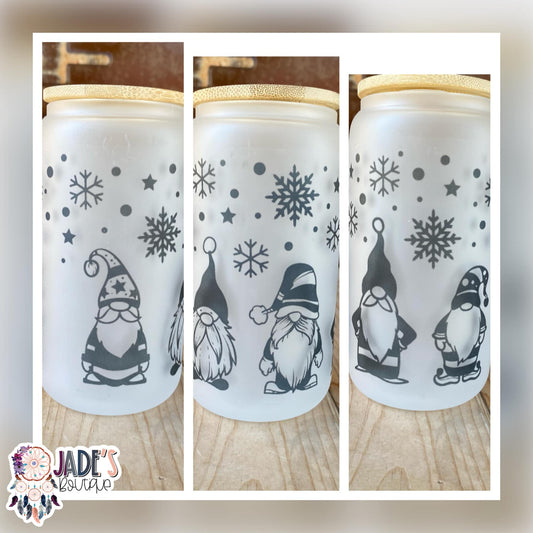 Gnome Snowflake 16oz Glass Can Tumbler