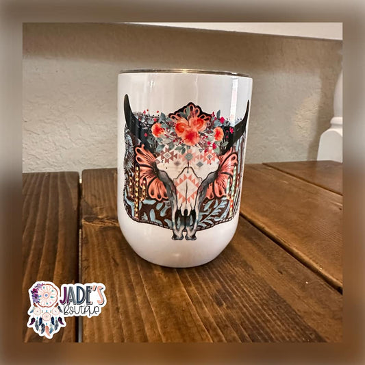 Western Skull 12oz Insulated Wine Tumbler
