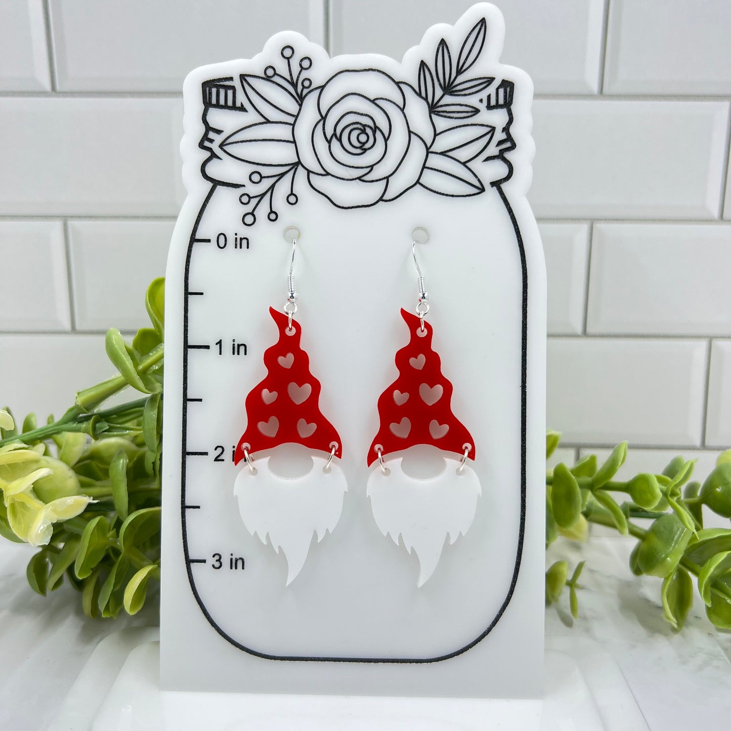 Red Hearts Gnome Chain Acrylic Dangle Earrings