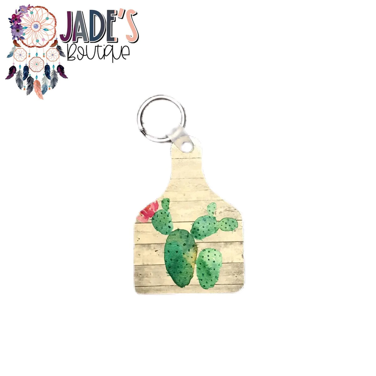 Cow Tag Keychain - Cactus
