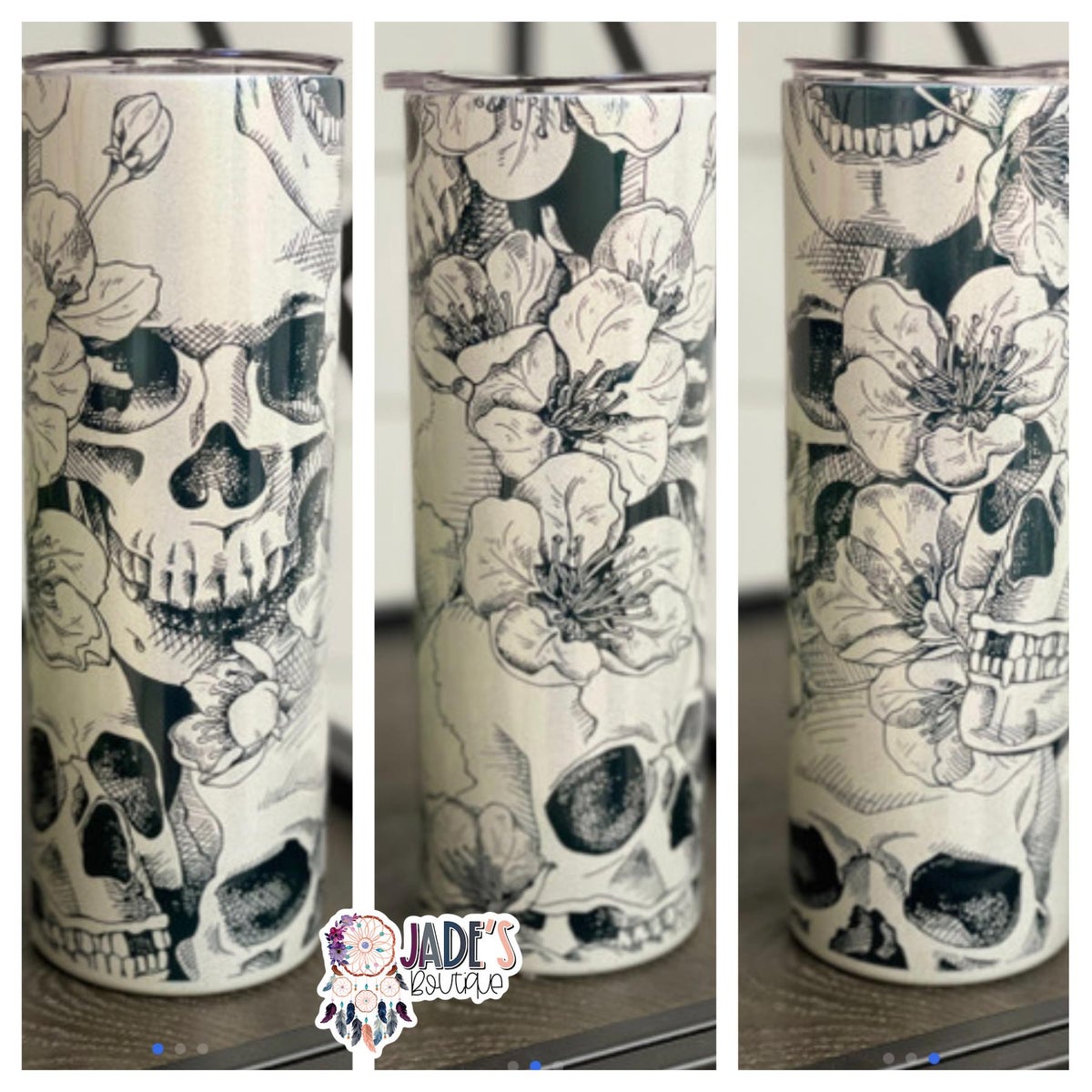 Floral Skulls 20oz Insulated Shimmer Skinny Tumbler
