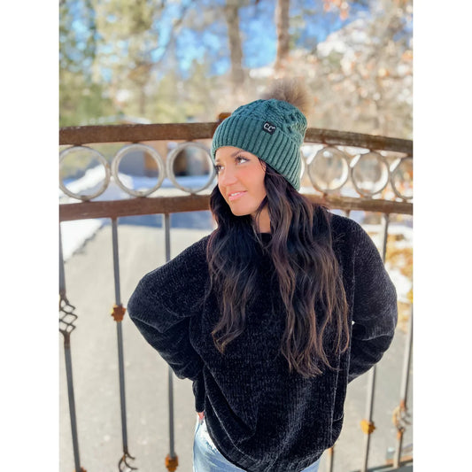 C.C Exclusive - Black Label Special Edition Ribbed Cuff Fur Pom Beanie HAT1915